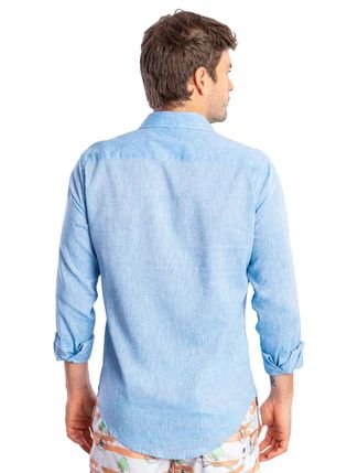 Camisa Sergio K Masculina Regular Linho Casual Azul Mescla - Compre Agora
