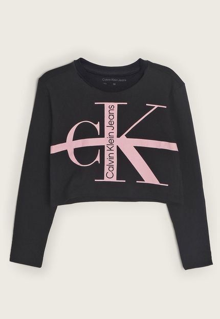 Camiseta Infantil Cropped Calvin Klein Kids Logo Full Preta - Marca Calvin Klein Kids