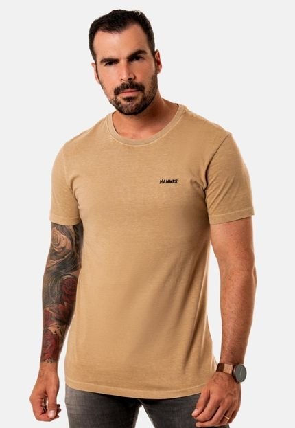Camiseta Efeito Estonado Hammer Masculina Areia Caqui Lisa - Marca Hammer
