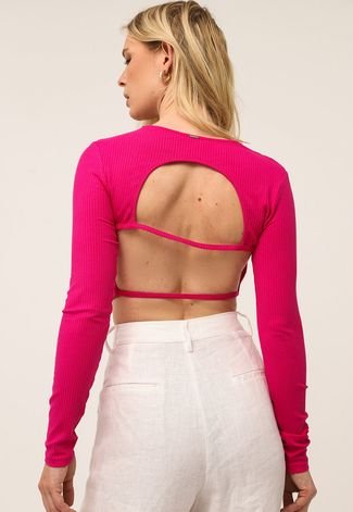 Blusa Cropped Canelada Lez a Lez Cut Out Pink