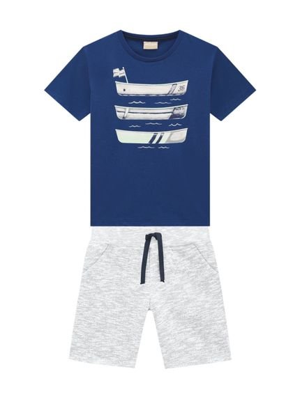 Conjunto Infantil Menino Camiseta   Bermuda Milon Azul - Marca Milon