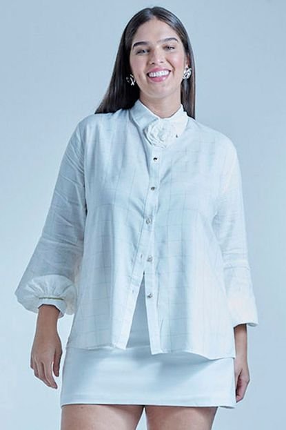 Camisa Feminina Detalhe Xadrez Smk Off White - Marca SMK