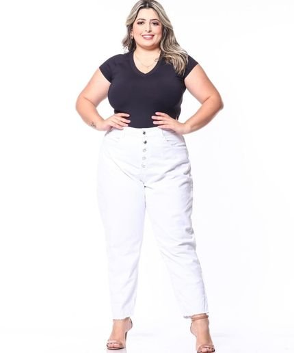 Calça Feminina Sarja Plus Mom Razon Jeans Branco - Marca Razon Jeans