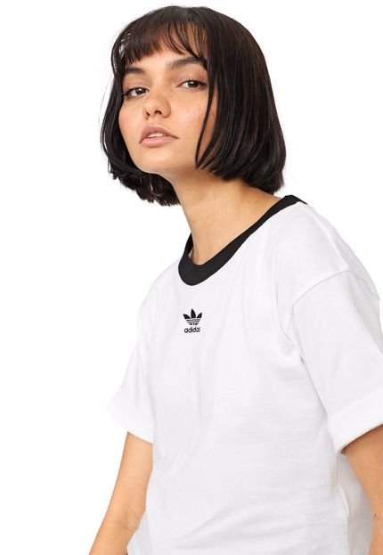 Camiseta Cropped adidas Originals Logo Bordado Branca/Preta - Marca adidas Originals