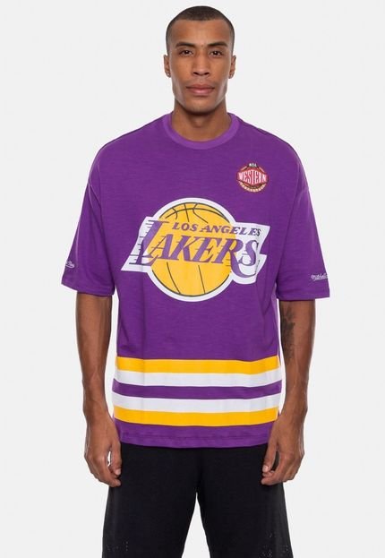 Camiseta Mitchell & Ness Los Angeles Lakers Flame Logo Roxa - Marca Mitchell & Ness