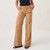 Calça Jeans Color Wide Leg Cintura Alta Elástico Cós Caqui Chique - Marca Bloom