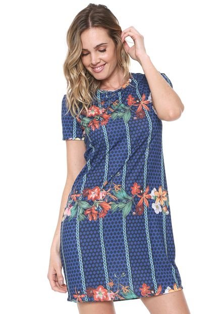 Vestido Cativa Curto Estampado Azul-marinho - Marca Cativa