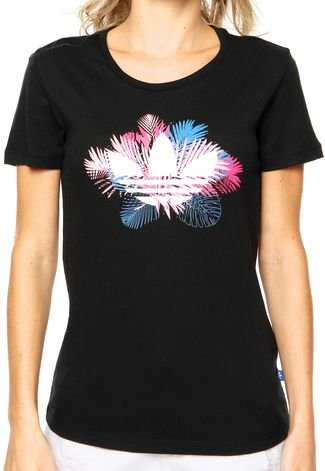 Camiseta adidas Originals Floral Trefoil Preta