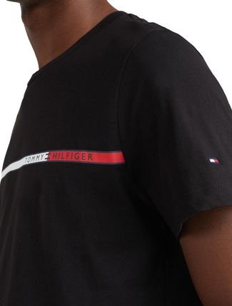 Camiseta Tommy Hilfiger Mono Type Chest Stripe Masculina - Preto