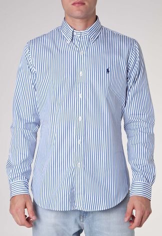 Camisa Ralph Lauren Masculina Custom Fit Listrada Marinho