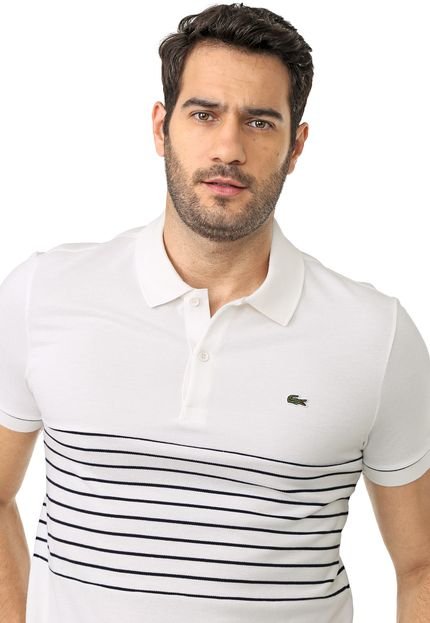 Camisa Polo Lacoste Regular Listrada Off-white/Azul-marinho - Marca Lacoste