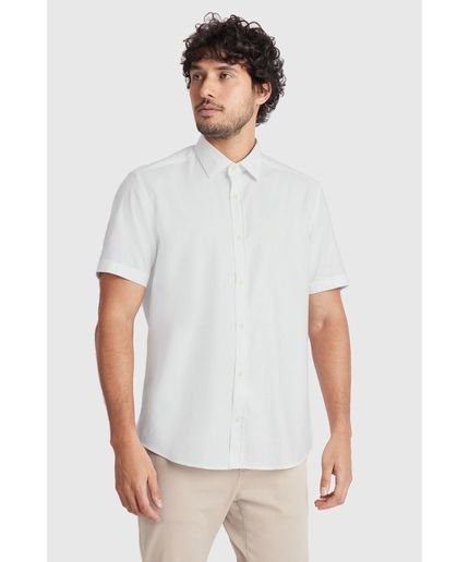 Camisa Manga Curta Cosmo Slim Tricoline Maquinetado Branco - Marca Aramis