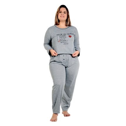 Pijama Plus Size Longo Mescla Cinza Netflix - Marca CIA DA SEDA