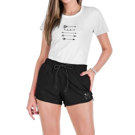 Conjunto Feminino Verão Moda Praia Camiseta Algodão Short Tactel Estampada - Marca Relaxado