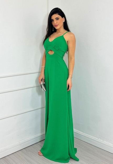 Vestido Longo Alcinha Abertura no Tórax Felicity Verde - Marca Cia do Vestido