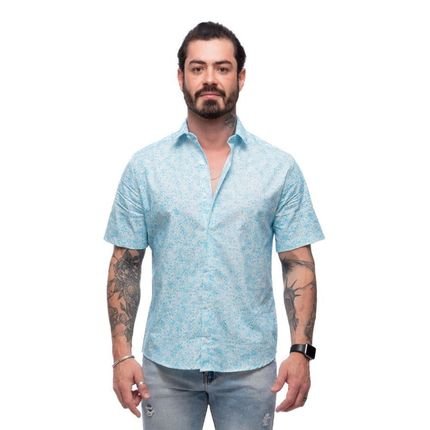 Camisa Flores Manga Curta Masculina Algodão Estilo Azul G Azul - Marca TEODORO CAMISARIA