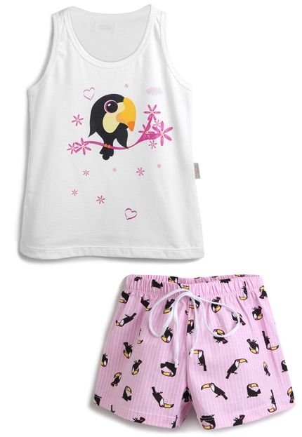 Pijama Lupo Curto Menina Estampa Branco/Rosa - Marca Lupo