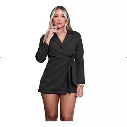 Macaquinho Blazer YWC Ind Alfaiataria Feminino Moda Blogueira Social Preto - Marca YWC ind