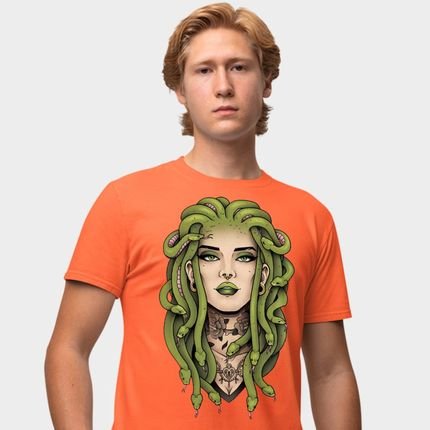 Camisa Camiseta Genuine Grit Masculina Estampada Algodão 30.1 Medusa - P - Laranja - Marca Genuine