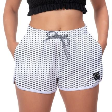 SHORTS MAURICINHO FEMININO LISTRADO BRANCO E PRETO PISCINA ESPORTE ACADEMIA CAMINHADA TREINO W2 - Marca W2 STORE