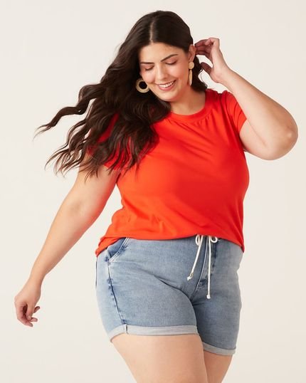 Blusa Básica Feminina Plus Size Decote Redondo Em Meia Pima - Marca Malwee