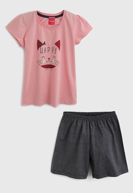 Pijama Tricae Curto Infantil Gato Rosa/Cinza - Marca Tricae