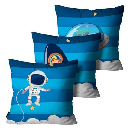 Menor preço em Kit com 3 Almofadas Infantis Astronauta Azul 45x45cm