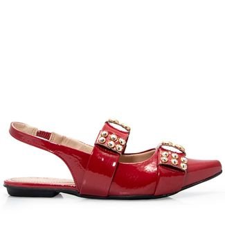 Sapato Unique Slingback Pedraria Vermelho Unique Vermelho