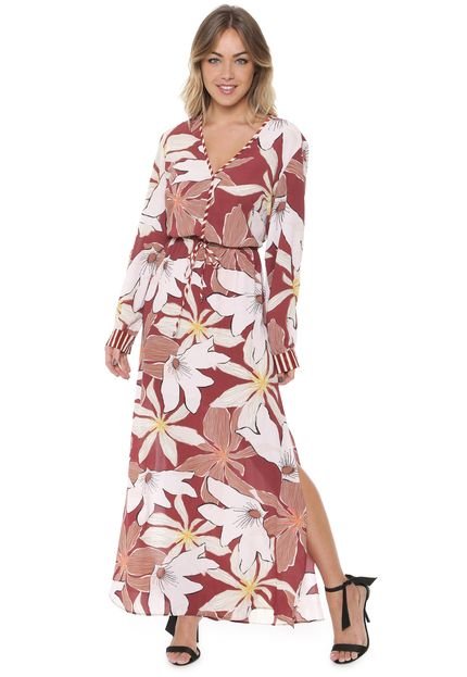 Vestido Morena Rosa Longo Floral Vinho - Marca Morena Rosa