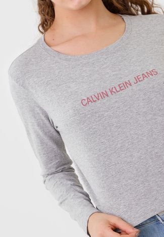 Blusa Cropped Calvin Klein Jeans Logo Cinza