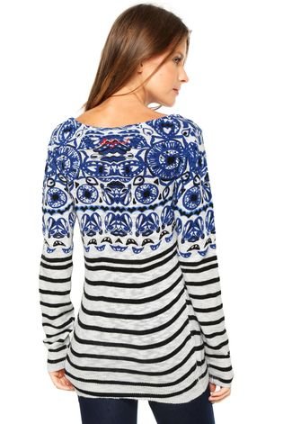 Suéter Desigual Thin Gauge Pullover Branco/Azul