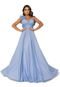 Vestido Longo de Festa Micro Tule Detalhe na Alcinha Marjorie Azul Serenity - Marca Cia do Vestido