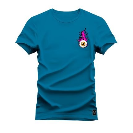 Camiseta Plus Size Estampada Premium T-Shirt Olho Em Chamas Peito - Azul - Marca Nexstar