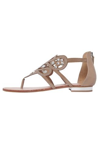 Rasteira DAFITI SHOES Com Pedras Nude - Compre Agora