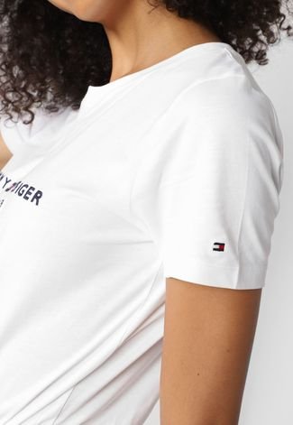 Camiseta Tommy Hilfiger Logo Bordado Branca - Compre Agora