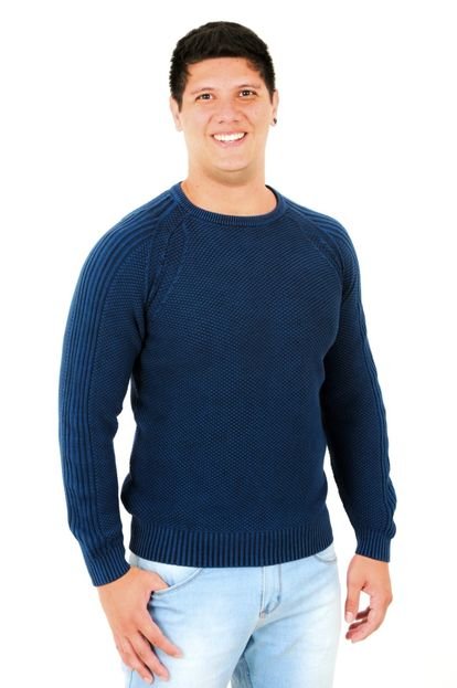 Suéter Tricô Estonado Monte Negro 7165  Azul - Marca Officina do Tricô