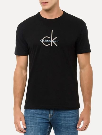 Camiseta Calvin Klein Jeans Masculina Logo Duplo Reissue Minimalista Preta - Marca Calvin Klein