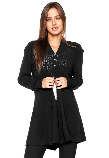 Maxi Cardigan For Why Tricot Vazado Preto - Marca For Why