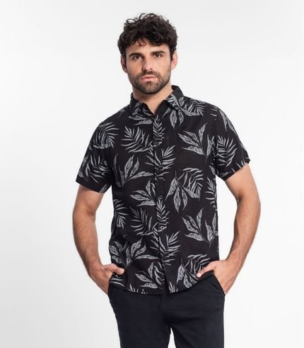 Camisa Masculina Estampada Em Tricoline Diametro Preto - Marca Diametro