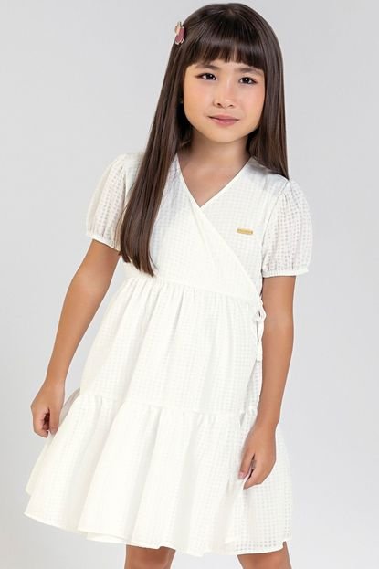 Vestido Infantil Menina Curto Xadrez Transpassado Colorittá Bege - Marca Colorittá