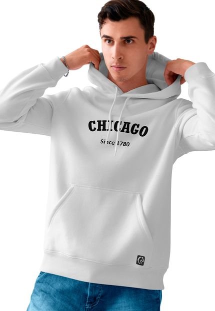 Blusa De Frio Masculina Moletom Flanelado Com Capuz e Bolso Canguru Chicago Branco - Marca BUENO STORE