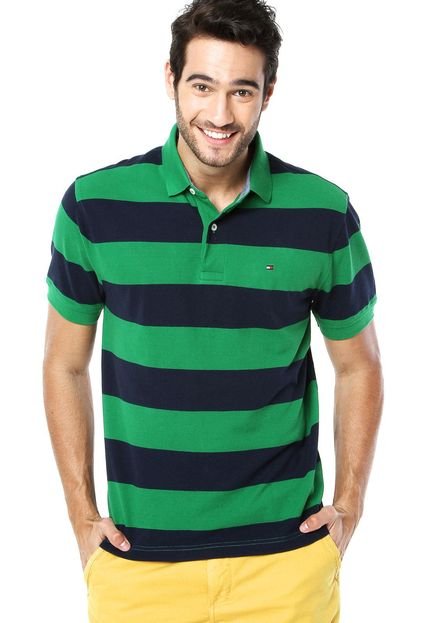 Camisa Polo Tommy Hilfiger Faixas Verde - Marca Tommy Hilfiger