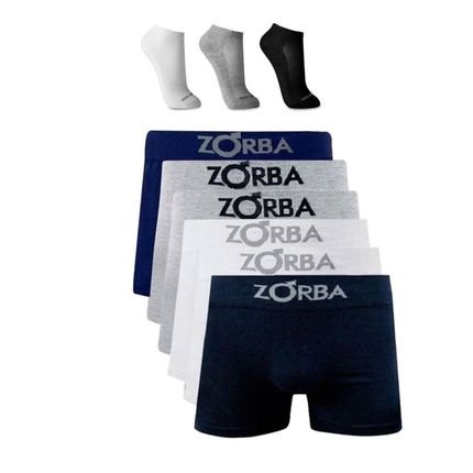 Kit 6 Cuecas Boxer Zorba Algodão Cotton Masculino Sortida   3 pares meia Ted Socks - Marca Zorba