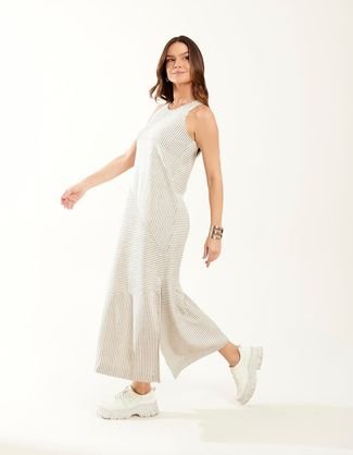 Vestido Zinzane Feminino Listrado Recortes - Off White
