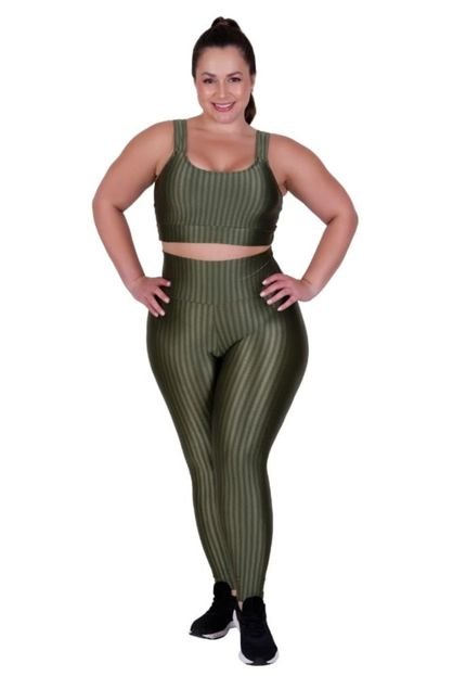 Conjunto Fitness Plus Size Top com Bojo Removível e Calça de Cintura Alta 3D Adulto Feminino Verde - Marca TERRA E MAR MODAS