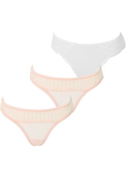 Kit 3pçs Calcinha Calvin Klein Underwear Biquíni Renda Rosa/Branco - Marca Calvin Klein Underwear