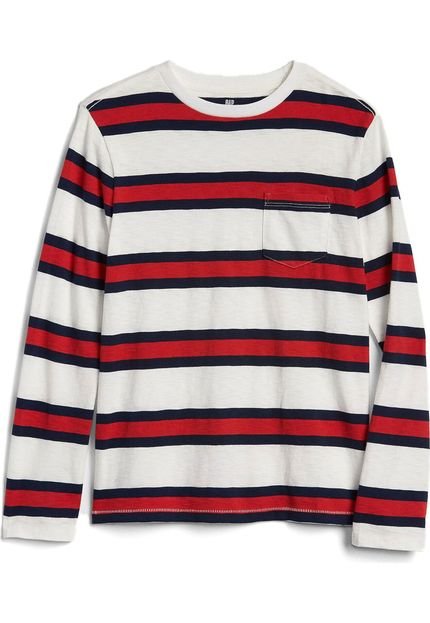 Camiseta GAP Infantil Listrada Bolso Off-white/Vermelha - Marca GAP