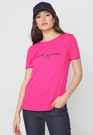 Camiseta Tommy Hilfiger Logo Bordado Pink - Compre Agora