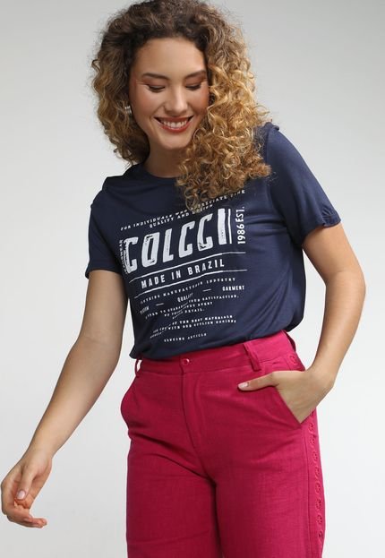 Camiseta Colcci Lettering Azul-Marinho - Marca Colcci