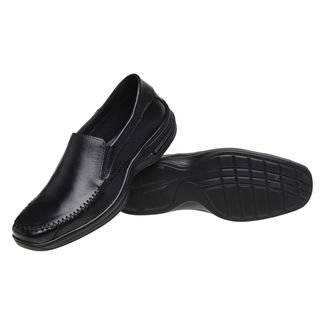 Sapato Social Conforto Warboot Couro Liso Elastico Calce Facil Moda Evangelica Preto